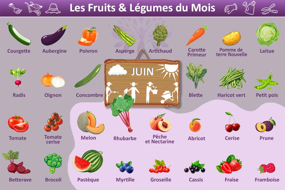 Tableau présentant les Fruits et Légumes du mois de Juin