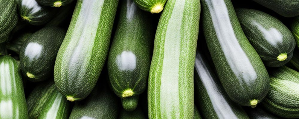 Gros plan sur des courgettes, aux nuances de vert foncé et clair, avec une peau lisse et brillante. Leurs formes allongées et légèrement courbées mettent en avant la fraîcheur et la diversité de ces légumes estivaux, parfaits pour une variété de plats.