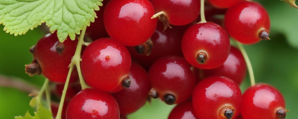 Gros plan sur une grappe de groseille rouges translucides. La groseille est un véritable délice des fruits du mois de juillet.